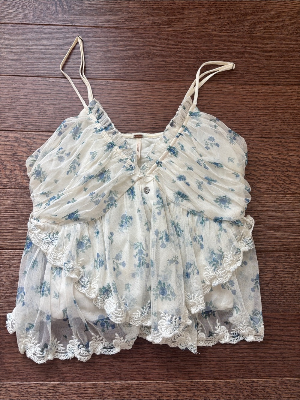 Free People Ivory Floral Lace-Trim Spaghetti Strap Camisole
